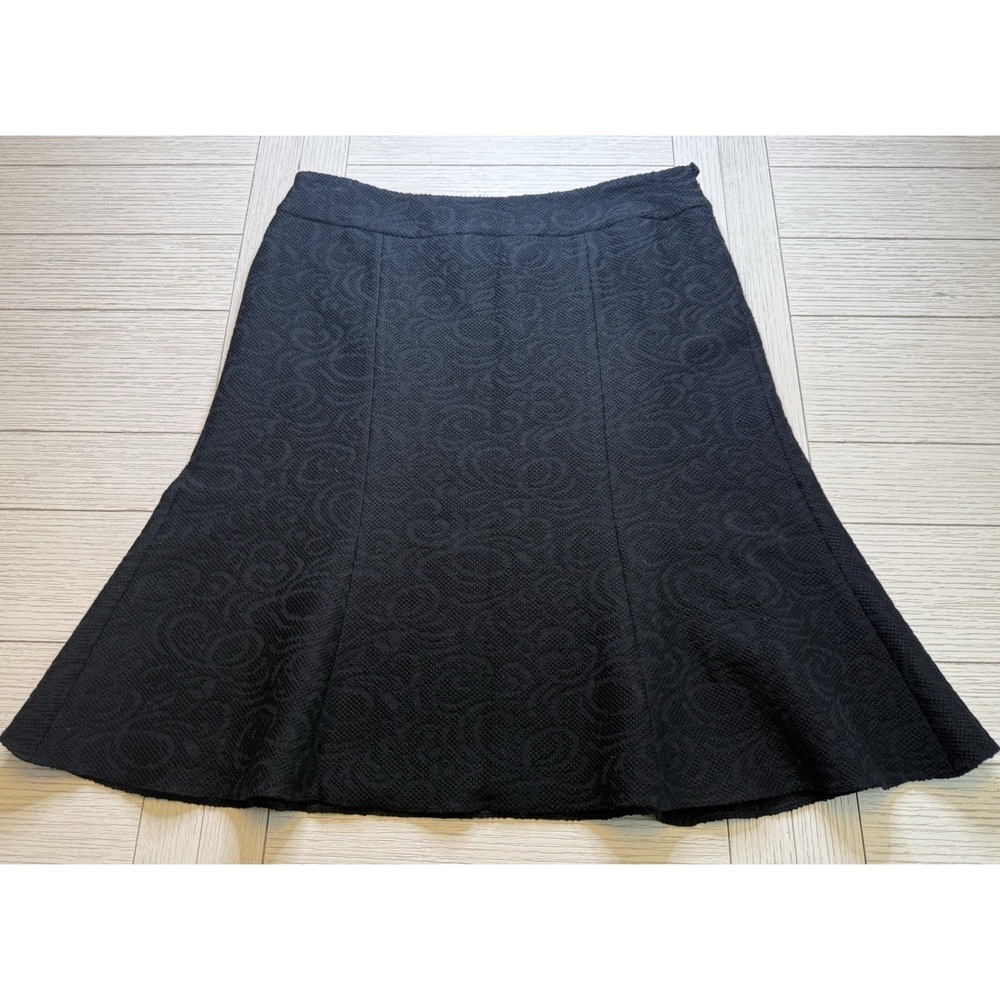 Vtg ARMANI COLLEZIONI Blk Textured Virgin Wool Midi Flared Lined Skirt Sz 10/46